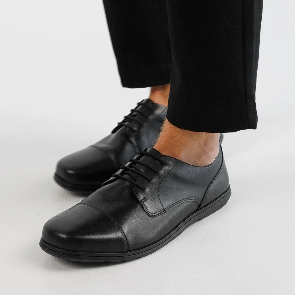 Birchbury Brenston Shoes Men's 15 Black Leather Barefoot Minimalist Derby Oxford